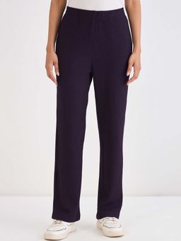 Femmella - Deep Purple Waffle Knit Straight Pant