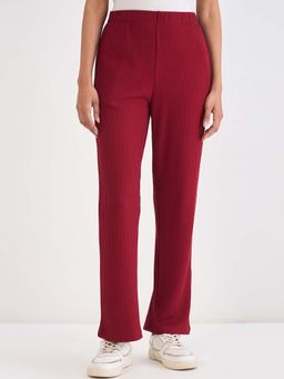 Femmella - Deep Red Waffle Knit Straight Pant