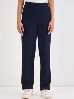 Femmella - Navy Waffle Knit Straight Pant