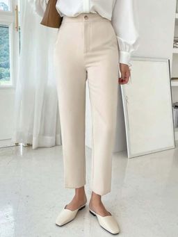 Fnocks - Cream Women's High-Waisted Trousers