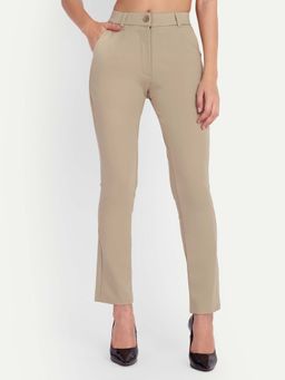 Fnocks - Beige Women's High-Waisted Trousers