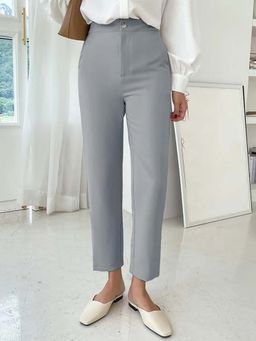 Fnocks - Grey Women's High-Waisted Trousers