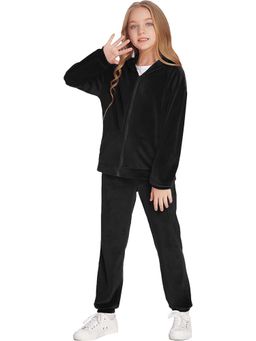 Fnocks - Black Girls' Cozy Velvet Hoodie and Joggers