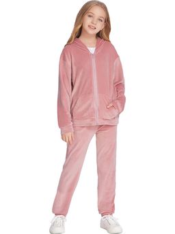 Fnocks - Peach Girls' Cozy Velvet Hoodie and Joggers