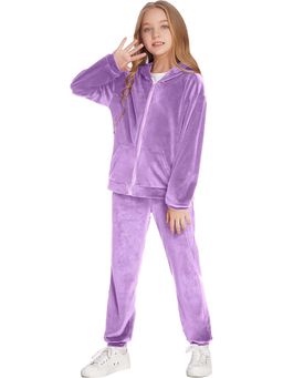 Fnocks - Lavender Girls' Cozy Velvet Hoodie and Joggers