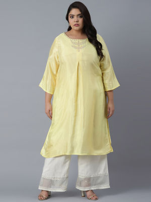 W Solid Yellow Kurta