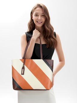 Toteteca - Womens Orange Colorblock Shoulder Bag