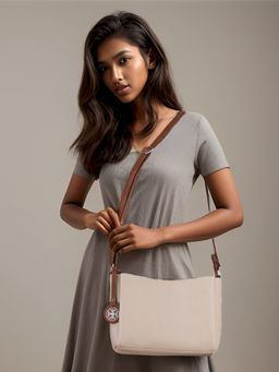 Toteteca - Womens Beige Multicompartment Sling Bag