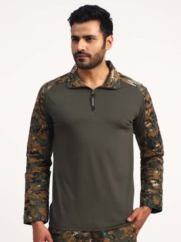 MountMiller - Men's Camouflage Full Sleeve Ripstop Tactical Polo T-Shirt |Moisture-Wicking | UV Protective