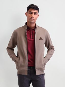 Arrow Newyork - Solid Taupe Full Sleeves High Neck Jackets