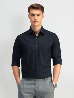 Arrow - Textured Navy Blue Full Sleeves Slim Collar Neck Shirt