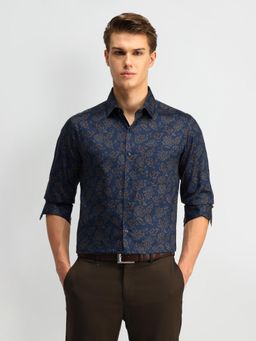 Arrow - Floral Navy Blue Full Sleeves Collar Neck Shirt