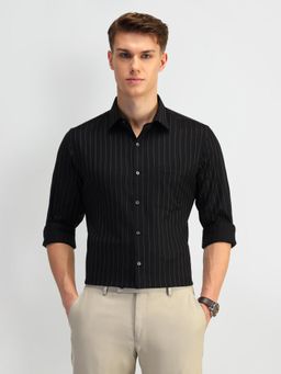 Arrow - Stripes Black Full Sleeves Regular Collar Neck Shirt