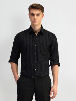 Arrow - Stripes Black Full Sleeves Slim Collar Neck Shirt