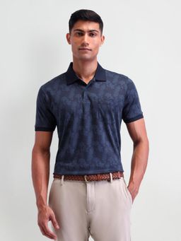 Arrow - Floral Printed Navy Blue Half Sleeves Polo T-Shirt