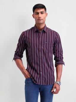 Arrow Sports - Stripes Purple Full Sleeves Collar Neck Shirt