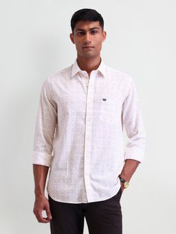 Arrow Sports - Printed Beige Full Sleeves Slim Collar Neck Shirt
