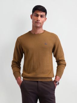 Arrow Sports - Solid Brown Full Sleeves Crew Neck Sweaters