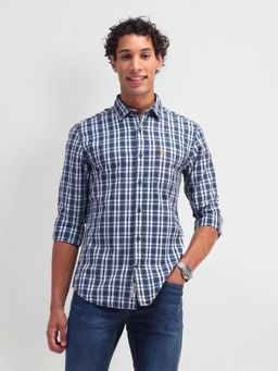 U.S. Polo Assn. Denim Co. - Checks Blue Full Sleeves Collar Neck Shirt