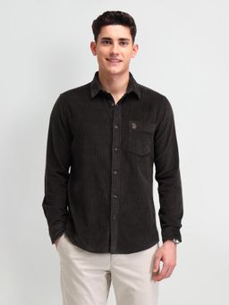 U.S. Polo Assn. Denim Co. - Textured Brown Full Sleeves Collar Neck Shirt