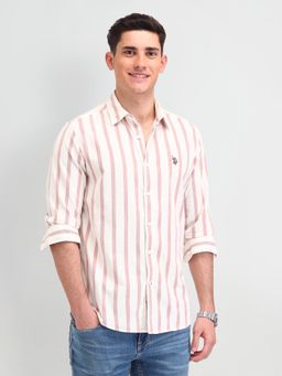 U.S. Polo Assn. Denim Co. - Stripes Orange Full Sleeves Collar Neck Shirt