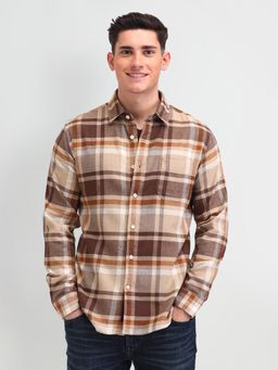 U.S. Polo Assn. Denim Co. - Checks Beige Full Sleeves Collar Neck Shirt