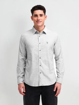 U.S. Polo Assn. Denim Co. - Solid Woven Grey Full Sleeves Collar Neck Shirt