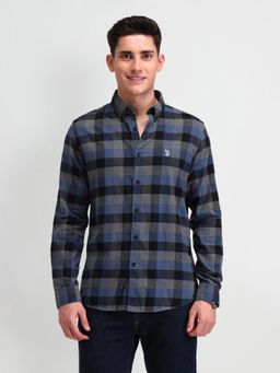 U.S. Polo Assn. Denim Co. - Checks Navy Blue Full Sleeves Collar Neck Shirt