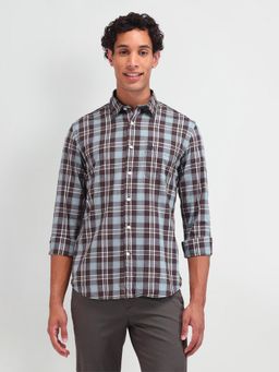 U.S. Polo Assn. Denim Co. - Checks Blue & Brown Full Sleeves Collar Neck Shirt