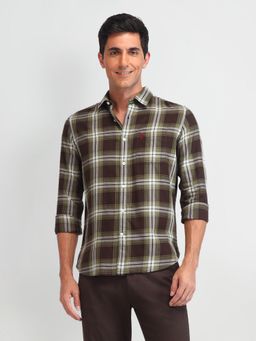 U.S. Polo Assn. Denim Co. - Checks Olive Green Full Sleeves Collar Neck Shirt