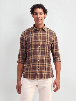U.S. Polo Assn. Denim Co. - Checks Brown Full Sleeves Collar Neck Shirt