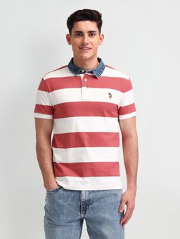 U.S. Polo Assn. Denim Co. - Stripes Red & White Half Sleeves Polo T-Shirt