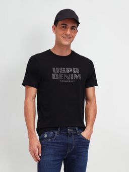U.S. Polo Assn. Denim Co. - Solid Black Half Sleeves Crew Neck T-Shirt