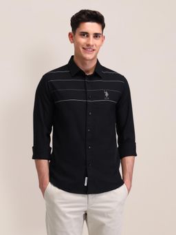 U.S. POLO ASSN. - Stripes Black Full Sleeves Collar Neck Shirt