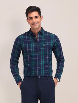 U.S. POLO ASSN. - Checks Navy Blue Full Sleeves Collar Neck Shirt