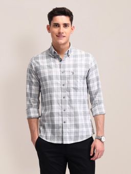 U.S. POLO ASSN. - Checks Grey Full Sleeves Collar Neck Shirt