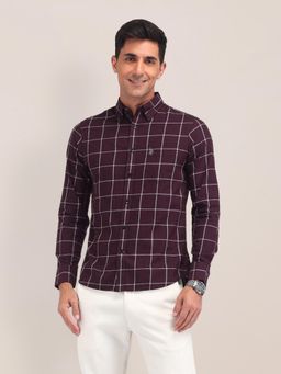 U.S. POLO ASSN. - Checks Wine Full Sleeves Collar Neck Shirt