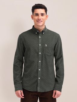 U.S. POLO ASSN. - Printed Green Full Sleeves Collar Neck Shirt