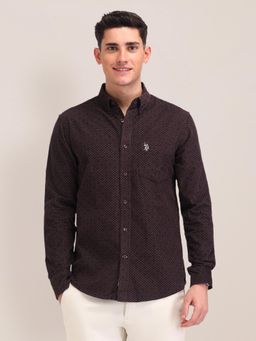 U.S. POLO ASSN. - Printed Wine Full Sleeves Collar Neck Shirt