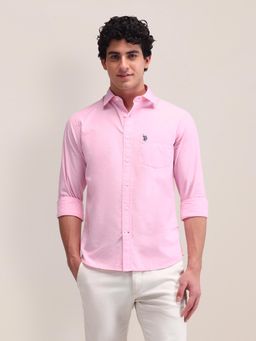 U.S. POLO ASSN. - Solid Pink Full Sleeves Collar Neck Shirt