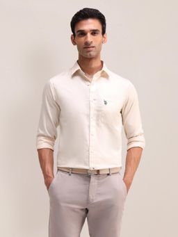 U.S. POLO ASSN. - Solid Cream Full Sleeves Collar Neck Shirt