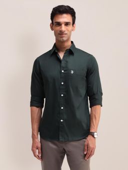 U.S. POLO ASSN. - Solid Green Full Sleeves Collar Neck Shirt