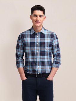 U.S. POLO ASSN. - Checks Navy Blue Full Sleeves Collar Neck Shirt