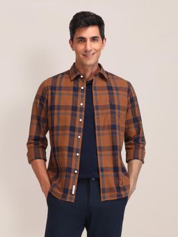 U.S. POLO ASSN. - Checks Brown Full Sleeves Collar Neck Shirt