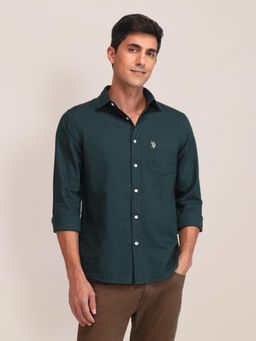 U.S. POLO ASSN. - Solid Green Full Sleeves Collar Neck Shirt