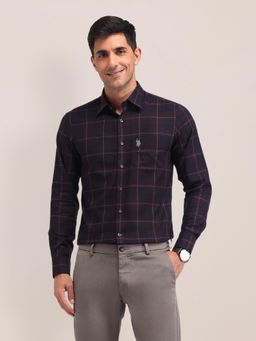 U.S. POLO ASSN. - Checks Purple Full Sleeves Collar Neck Shirt