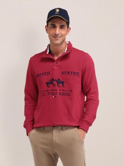 U.S. POLO ASSN. - Solid Red Full Sleeves Sweatshirt