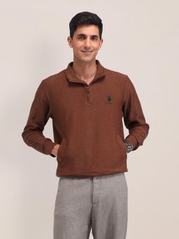 U.S. POLO ASSN. - Textured Brown Full Sleeves Sweatshirt