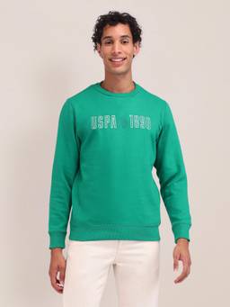 U.S. POLO ASSN. - Solid Green Full Sleeves Crew Neck Sweatshirt