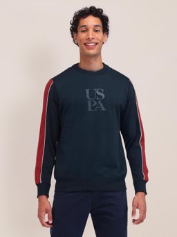 U.S. POLO ASSN. - Solid Navy Blue Full Sleeves Crew Neck Sweatshirt